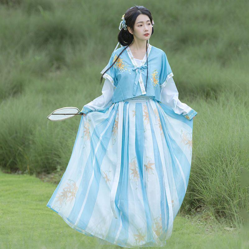 Chinese Tang Dynasty Style Hanfu Printing And Dyeing Big Swing Skirt Daily Women's Suit