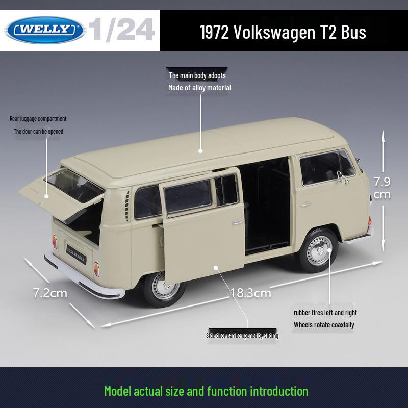 Volkswagen 1972 T2 Автобус Фургон 1:24 Модель из сплава Игрушка