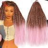 Afro Kinky Curly Synthetic Crochet Braiding Hair 28 Inch Water Wave Twist Crochet Hair Braids For Women 120G TPink