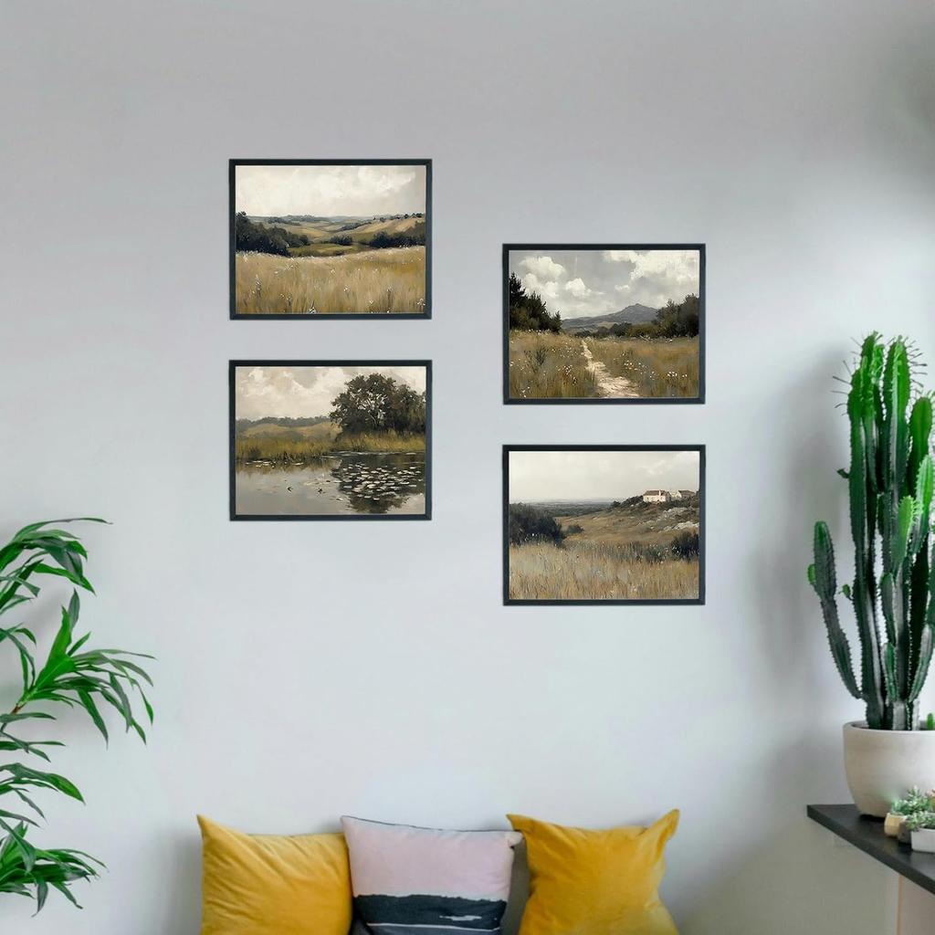 Gatheroad Landscape Art 8x10 Inch, Set of 4 Unframed Country Wall Art, Vintage Farmhouse Prints and Nature Wall Art for Living Room & Bedroom