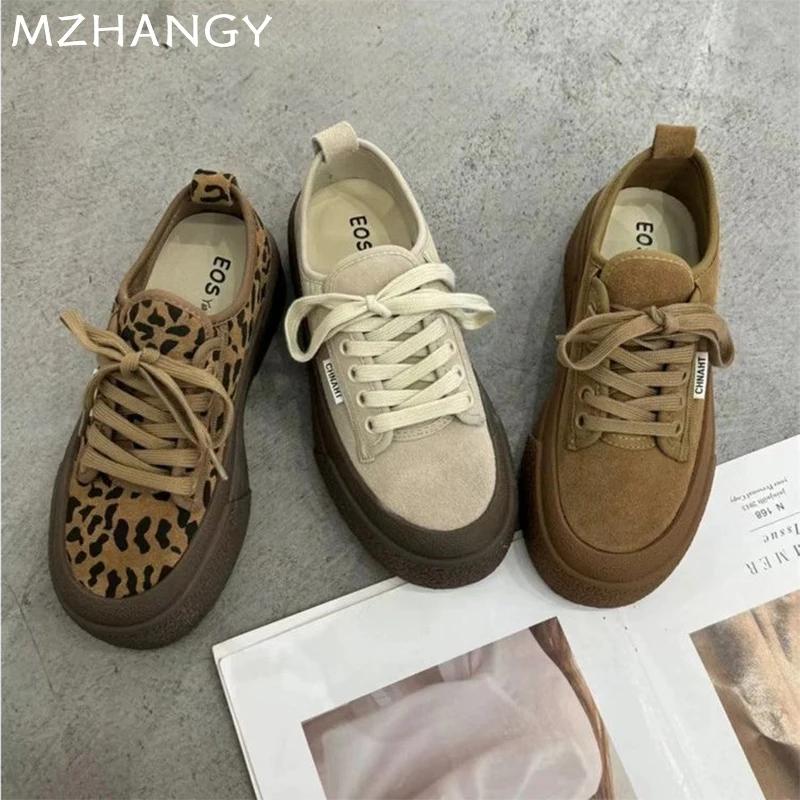 Леопардовые женские кроссовки на платформе из парусины, осенняя повседневная спортивная обувь для женщин 2024 года, модные туфли-лоферы, новое платье Mujer Zapatos