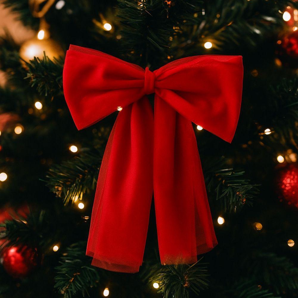 Изысканные бантики, сетчатые красные рождественские подвески в виде елок, легкие подвесные украшения-бантики, Новый год