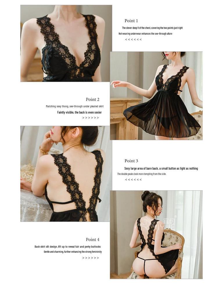 Yi Yue Женская ночная сорочка больших размеров, сексуальное кружево, с разрезом сзади - Прозрачный европейский и американский стиль, 8100