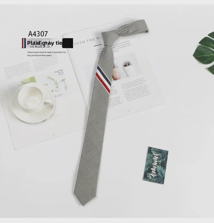 Корейский галстук из серой шерсти в трехцветную полоску шириной 5 см - мужской, деловой, черный, узкий