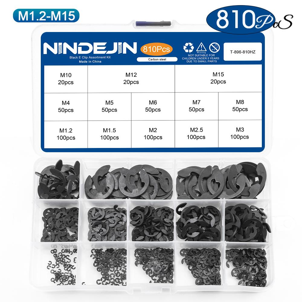 NINDEJIN E Clip Set Circlip Washer Assortment Kit Stainless Steel Carbon Steel 1.2-15mm External Retaining Clip For Shaft