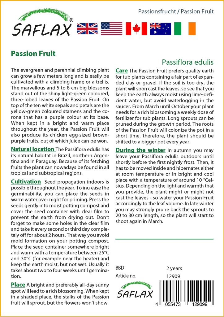 SAFLAX Маракуйя - 40 семян - Passiflora edulis