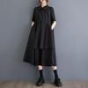 Черное хлопковое винтажное новое платье больших размеров с коротким рукавом для женщин, повседневное свободное длинное летнее платье