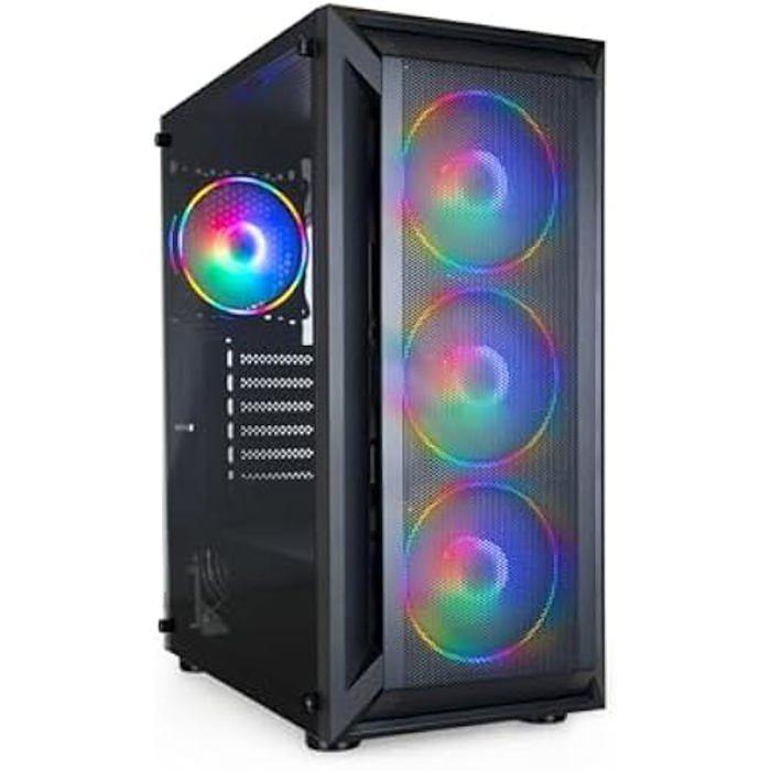 TOOQ TQGCC101-B - Boîtier Semi-Tour Gaming RAGNÄROK ATX/MicroATX/Mini-ITX, Verre trempé, 4 Ventilateurs RGB Inclus, Noir