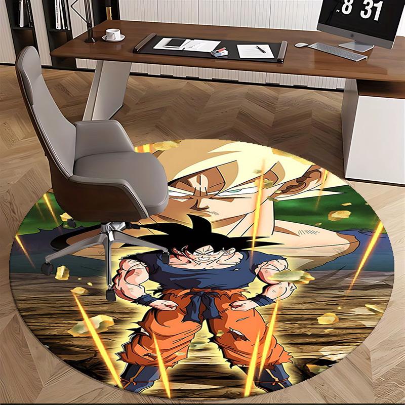 1 шт. Ковер Круглый Dragon Ball Z Goku Super Saiyan - Коврик для стула с дизайном Аниме Мультфильм, Нескользящий Ковер для Офиса, Домашнего Декора, Гостиной