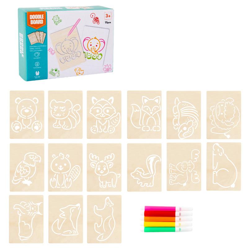 15 шт. Рисовальные игрушки Деревянный набор трафаретов для рисования своими руками Ручной набор для рисования и раскрашивания своими руками Вспомогательный инструмент Образовательные игрушки Для детей Подарки
