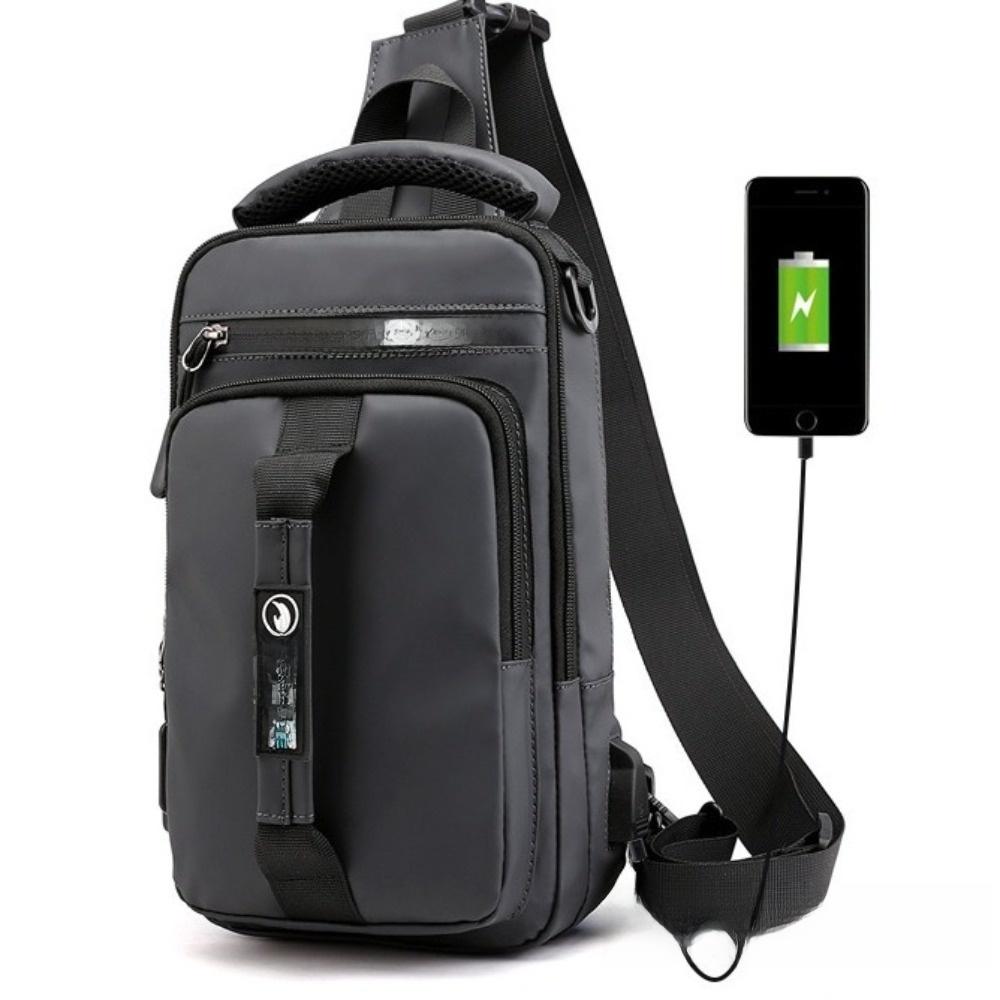 Nylon Men Chest Bag USB Charging Crossbody Bag All-Match Sports Shoulder Bag Travel