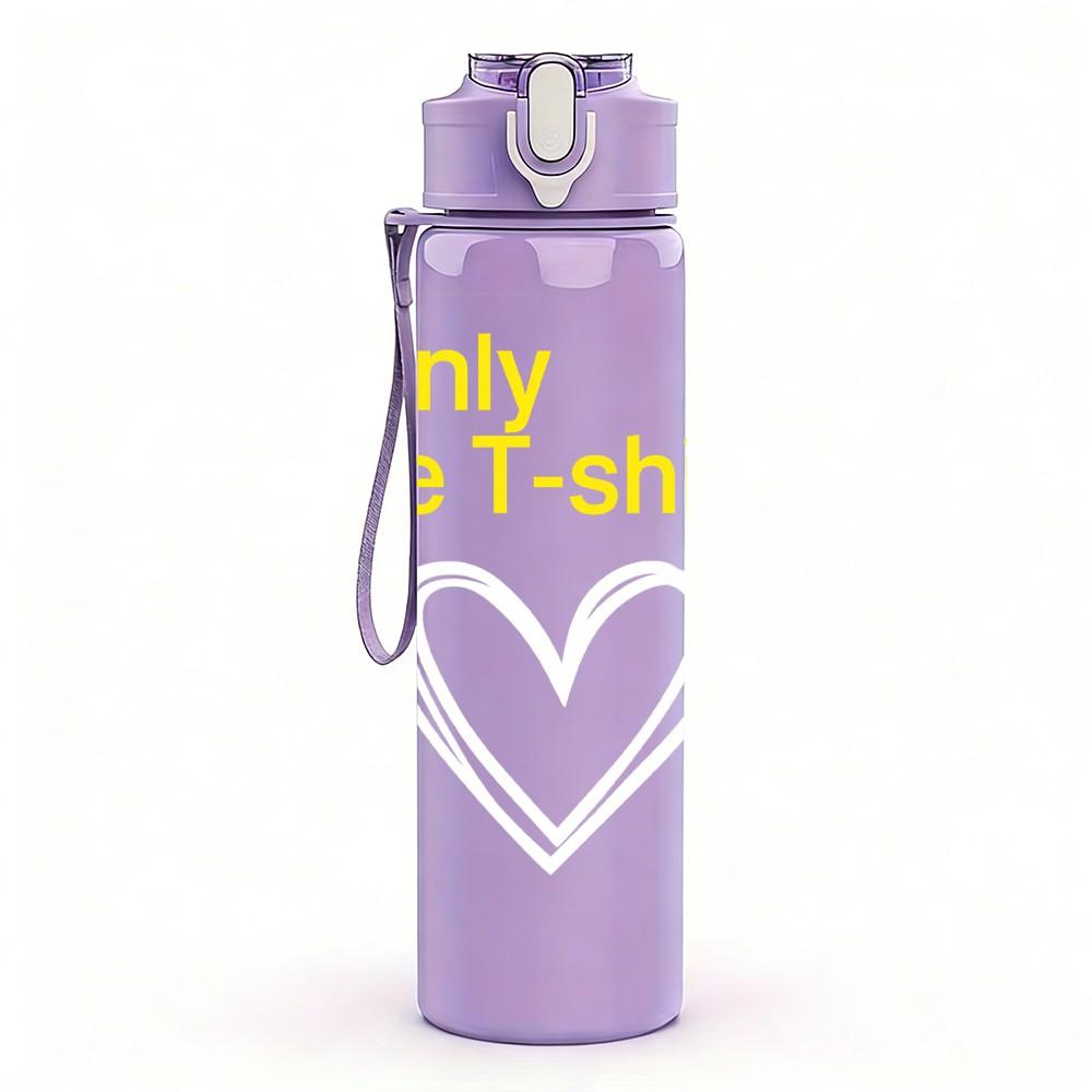 1PC Only One Tshirt Heart Slogan Print 750ml Color Plastic Sports Water Bottle Leakproof Flip Straw Lid Suitable for Sports Office Home Use