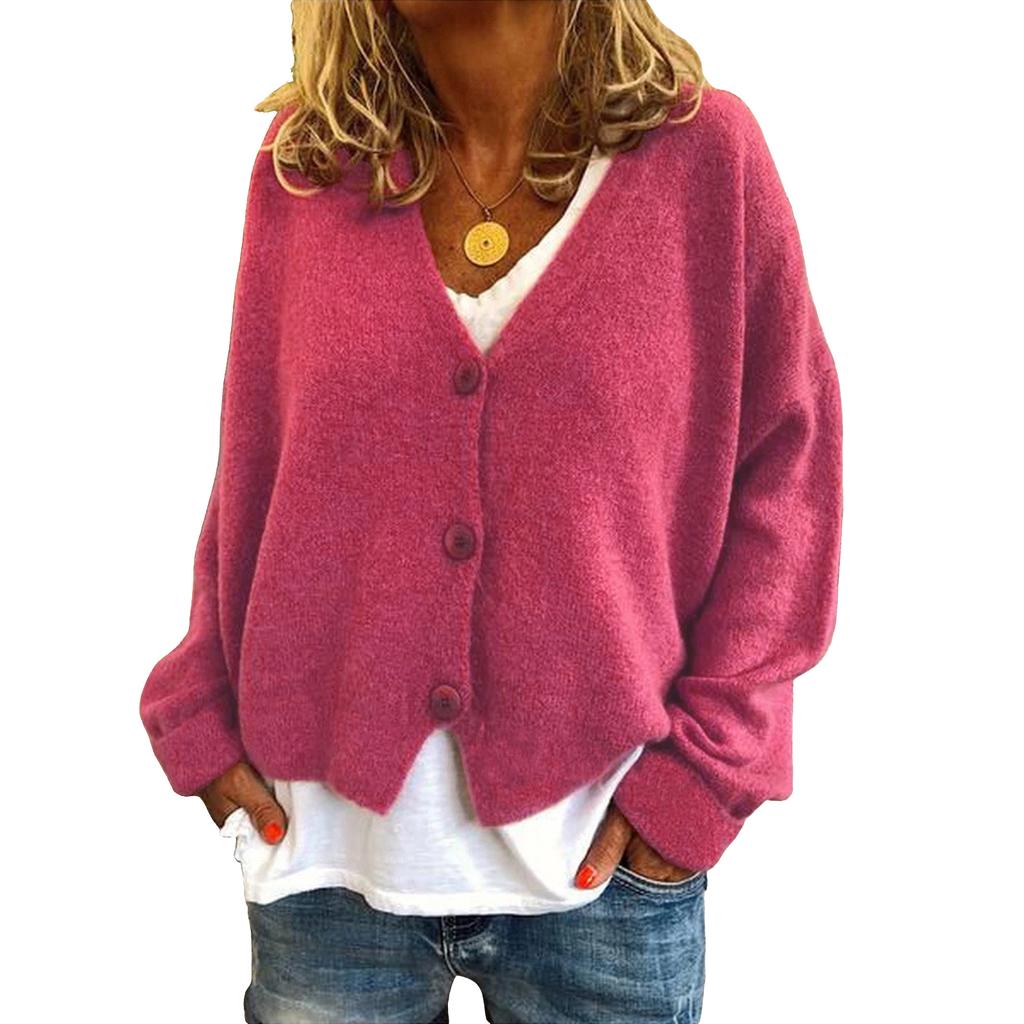 Women's Fashion Oversized Knit Cardigan Sweater With Buttons Long Sleeves Solid Color Jacket