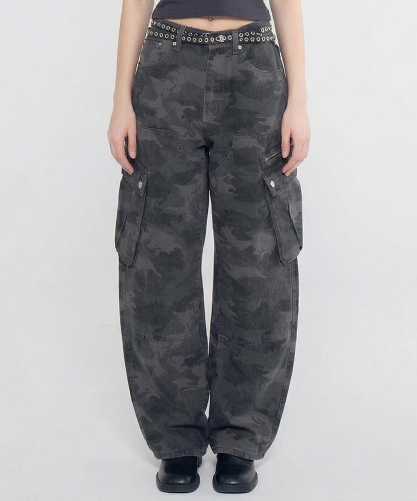CHICKS Urban Utility Camo Wide Pants Light Grey