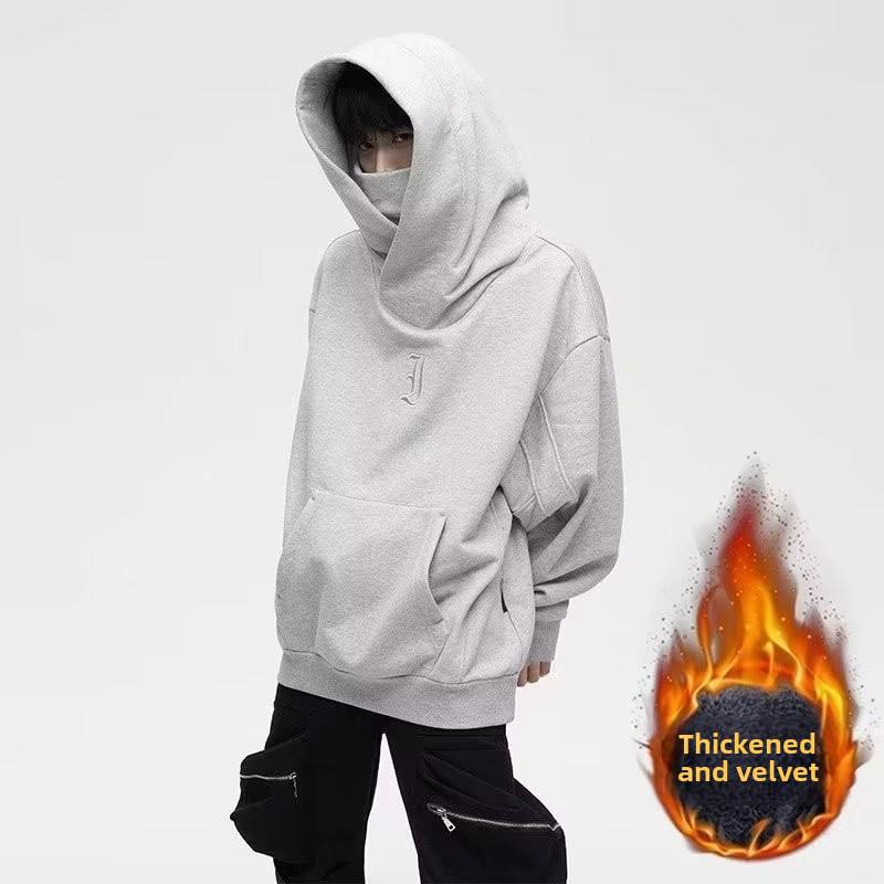 Толстовка с капюшоном Heavyweight Ninja Society Horror с высоким воротником: Мужской/женский свитер на бархатной подкладке для осени и зимы