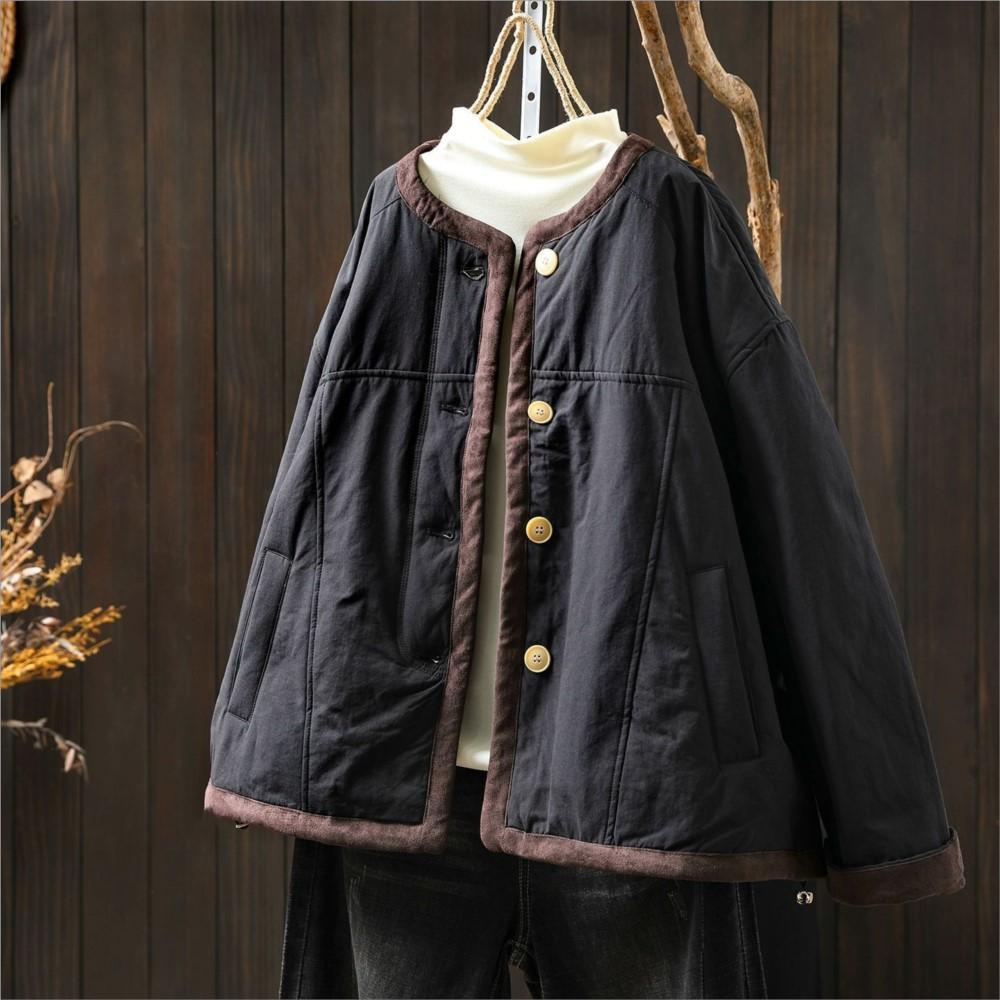 Johnature Женские винтажные пальто с круглым вырезом, длинным рукавом, однотонные, осенние, на пуговицах, с карманами, повседневные пальто