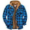 Men's Quilted Lined Button Down Plaid Shirt Add Velvet To Keep Warm Jacket With Hood(Non-positioning Printing)