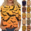 Женская модная повседневная футболка с рукавом три четверти, принтом на Хэллоуин и круглым вырезом