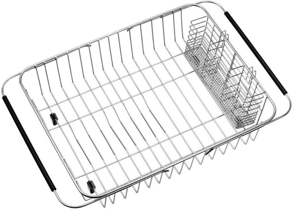 SANNO Expandable Dish Drainer Wire Sliding Dish Dish Drainer Kitchen Dish Cutlery Holder Stainless Steel Basket, Drainer, Rack, Rack, Holder,