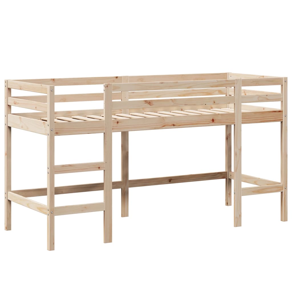 High Bed with Ladder and Canopy 80x200 cm Solid Pine Wood