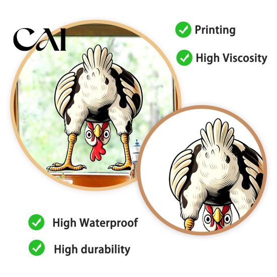 Thickened PVC Window Covering Funny Chicken Static Cling, Upside Down Rooster Glass Sticker, Retro Hand Painted Sticker Waterproof Non-adhesive Decal