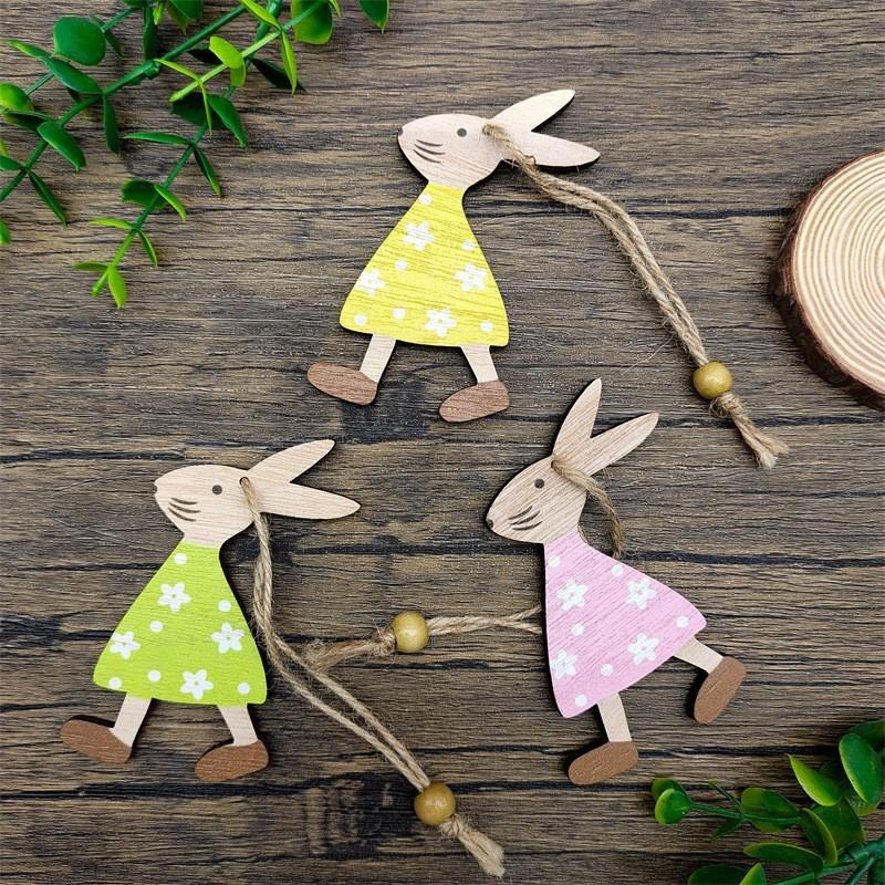 12/6pcs Vintage Bunny Easter Ornaments, Wooden Rabbit Eggs, Spring Party Decorations Festive Tree Charms Seasonal Garden Accents