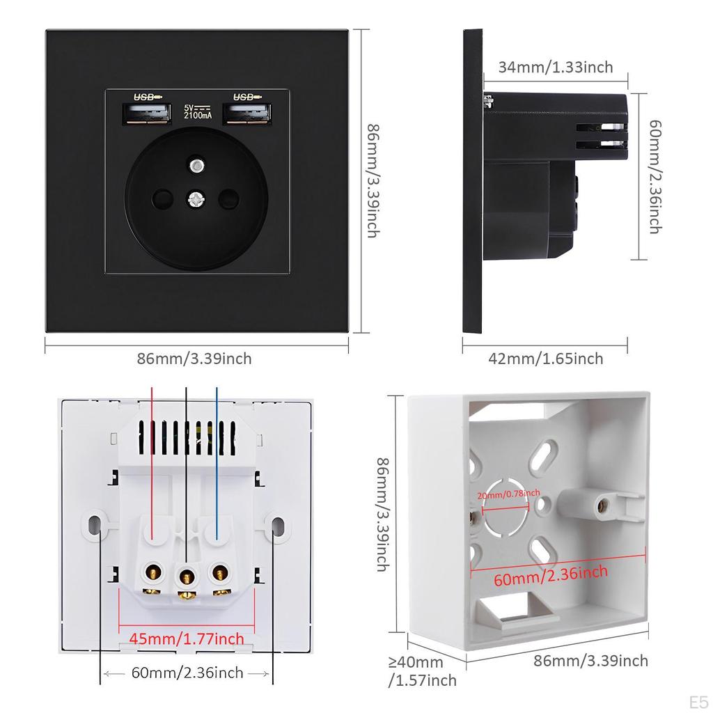Настенная USB-розетка для зарядки с бытовой техникой белого цвета