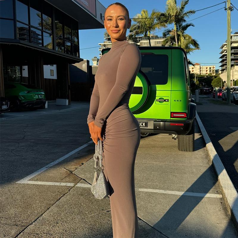 Pleated Dress For Women's Autumn Winter Fashion Long Sleeve Slim High Waist Dresses Femme Solid Patchwork Party Clothes Elegant Evening Dress Women