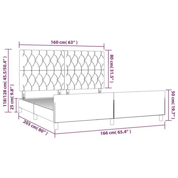VidaXL Cadre de lit avec tête de lit Gris foncé 160x200 cm Velours3125947