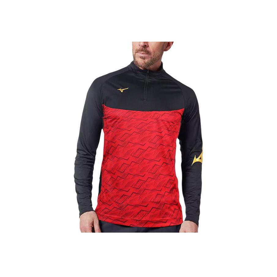 Mizuno Дышащий свитер с воротником-стойкой, повседневная толстовка, мужская толстовка, красный, черный P2CC19Z194