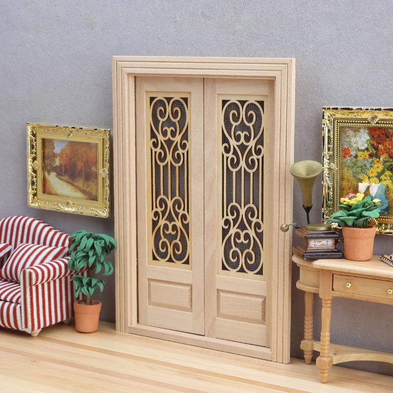1:12 Dollhouse Double-Opening Carved Wooden Door - Unfinished, Paintable Accessory