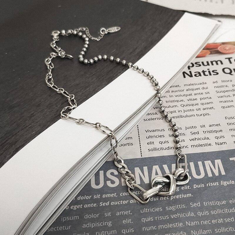 925 Sterling Silver Vintage Handmade Twist Love Heart Thai Silver for Women Men Hip Hop Party Necklace Jewelry Gifts S-N665