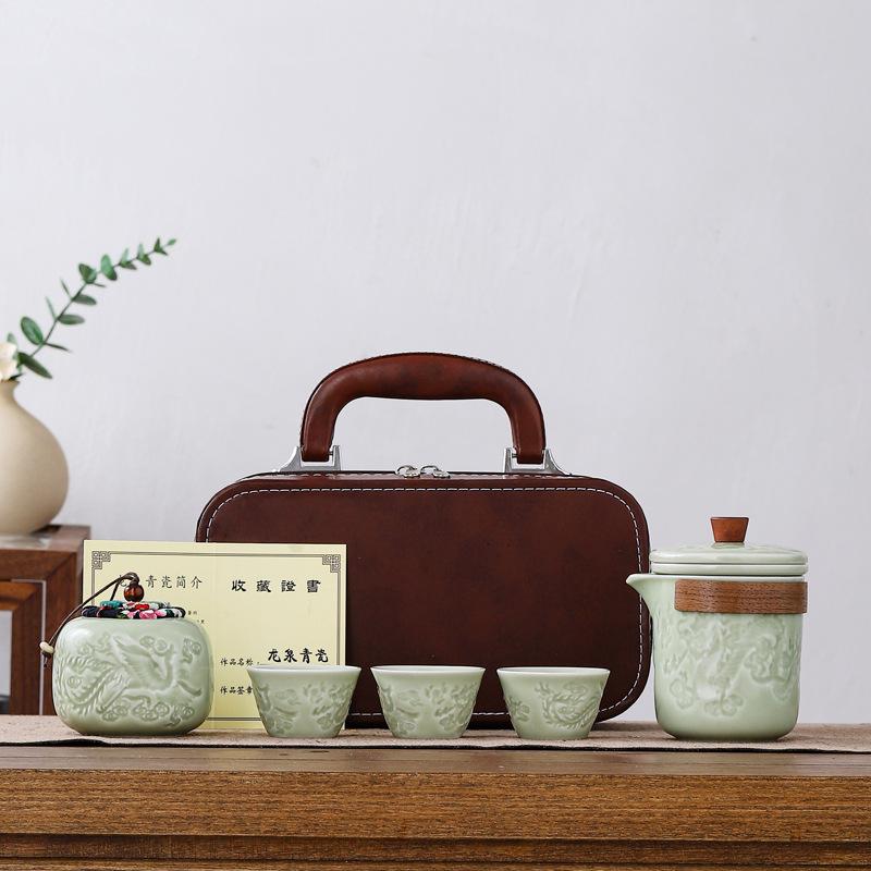 Селадоновый дорожный чайный набор для кемпинга на открытом воздухе, портативная экспресс-чашка, подарочная коробка, подарок
