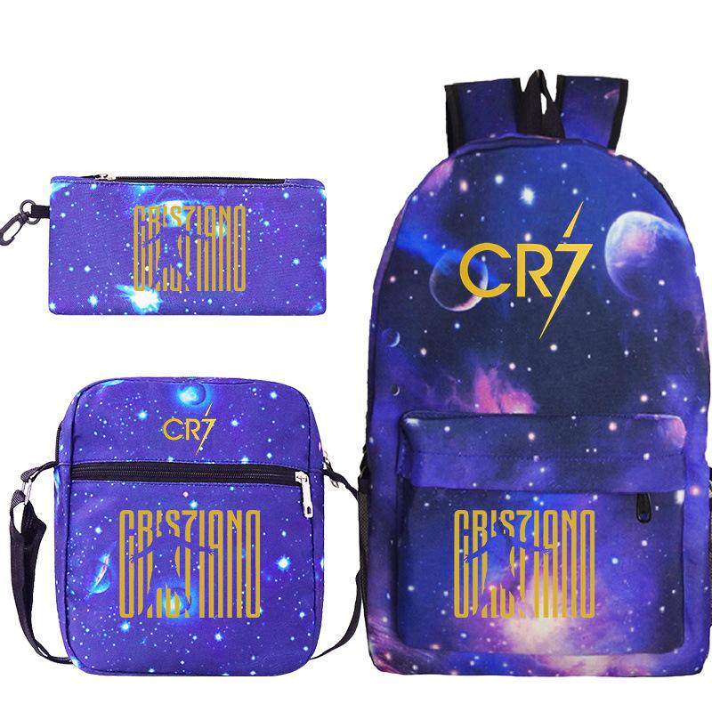 Football star Ronaldo Cr7 peripheral printing schoolbag pencil bag shoulder bag backpack three-piece set