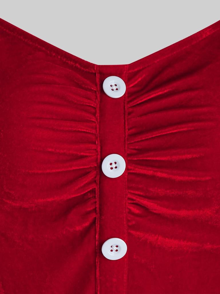 Rosegal Plus Size Рождественский Санта-Клаус Велюровое Двухцветное Платье Расклешенное На Пуговицах