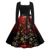 Women's Fashion Square Neck Casual Slim Christmas Printed Long Sleeve Dresses