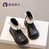 Girls Short Boots Black Martin Boots 2025 New Autumn and Winter Children's Boots Velvet Cotton Shoes Girls Princess Leather Boots