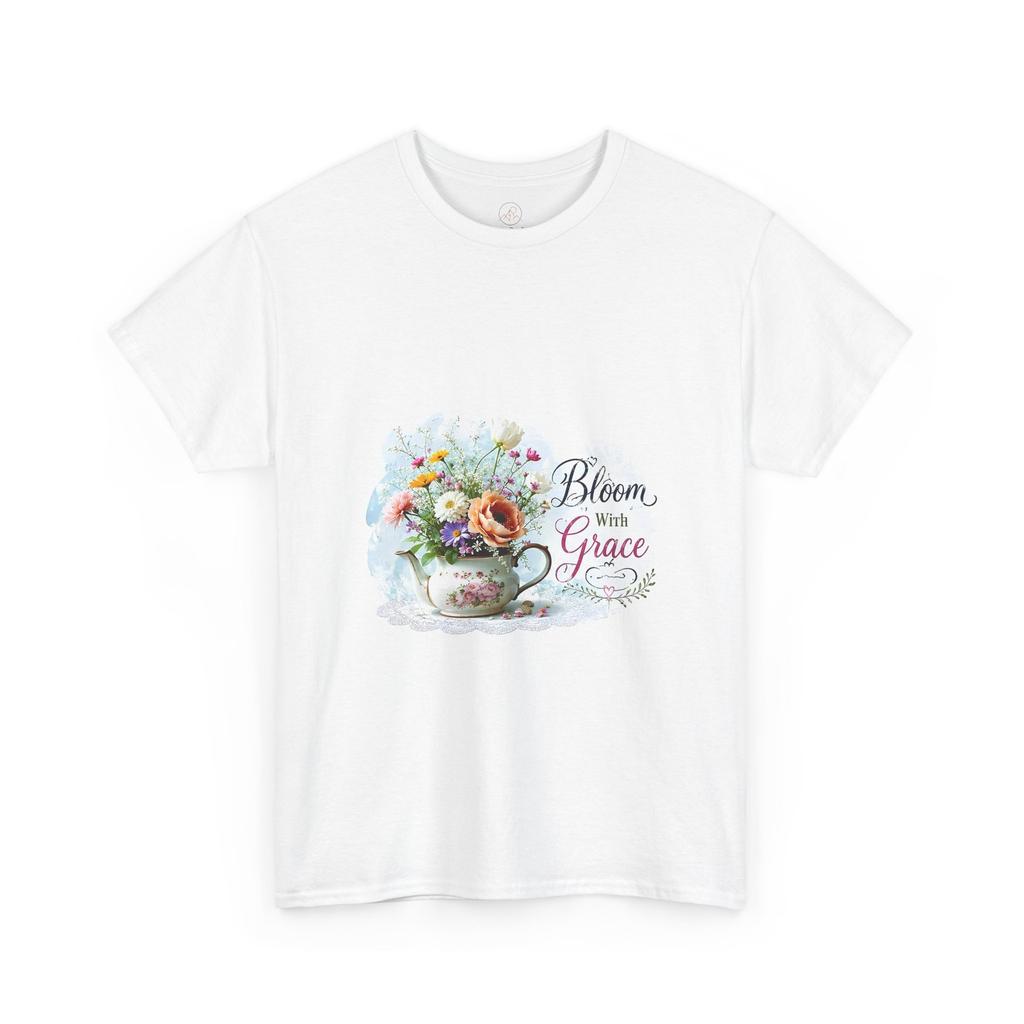 Bloom with Grace T-Shirt | Watercolor Floral Bouquet Vintage Teacup Graphic Tee