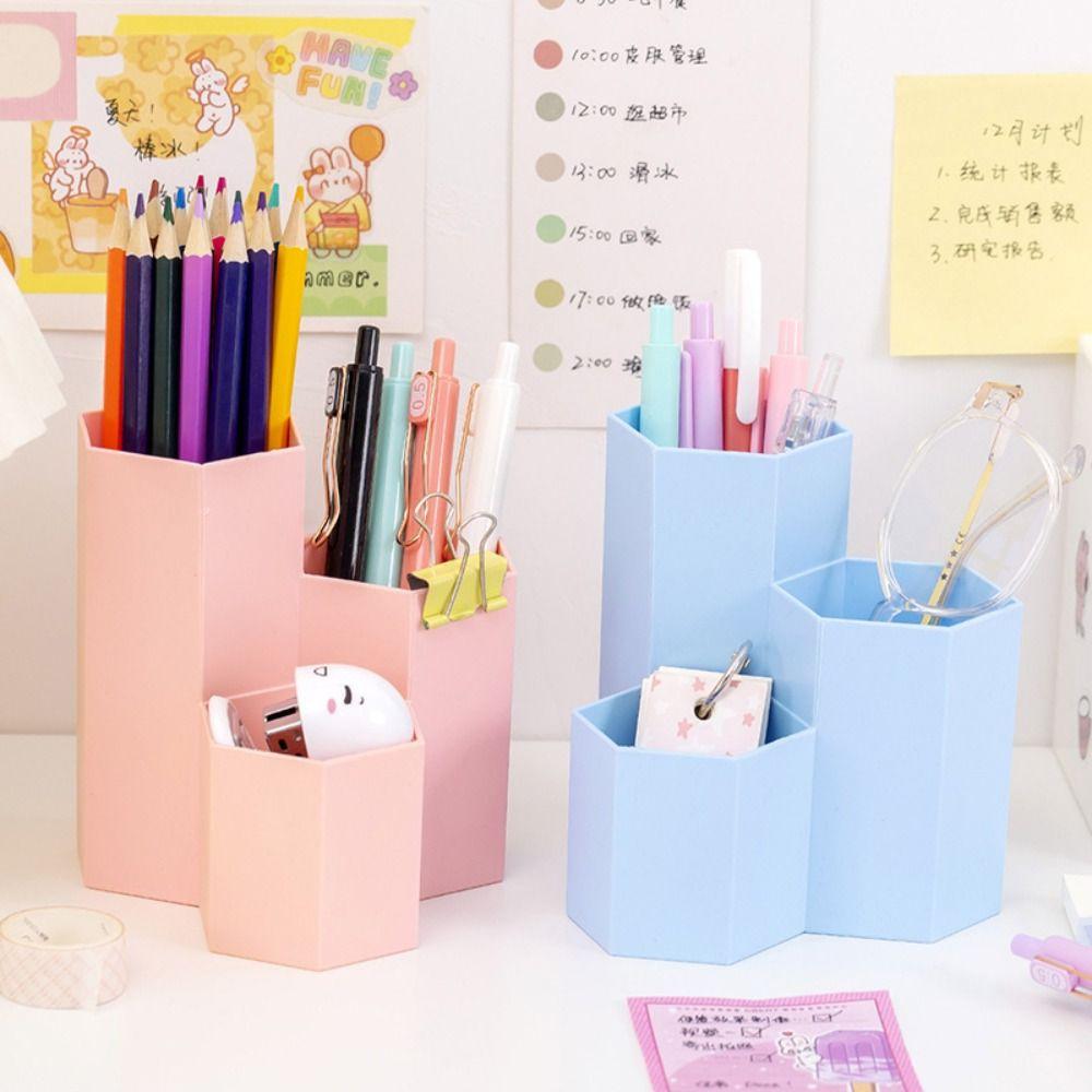 Large-capacity Pen Holder 3-Grid Desktop Organizer INS Pencil Case Office