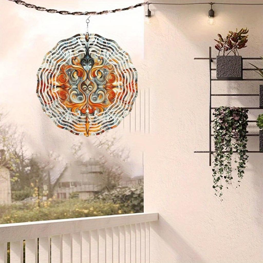 Metal Wind Spinner Garden Decor Vibrant Ethnic Design Circular Transparent Wind Chime for Patio Backyard Holiday Gift Thanksgiving Christmas