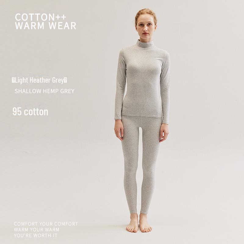 Женский хлопковый термокостюм со средней горловиной: Комплект из брюк и рубашки облегающего кроя на осень