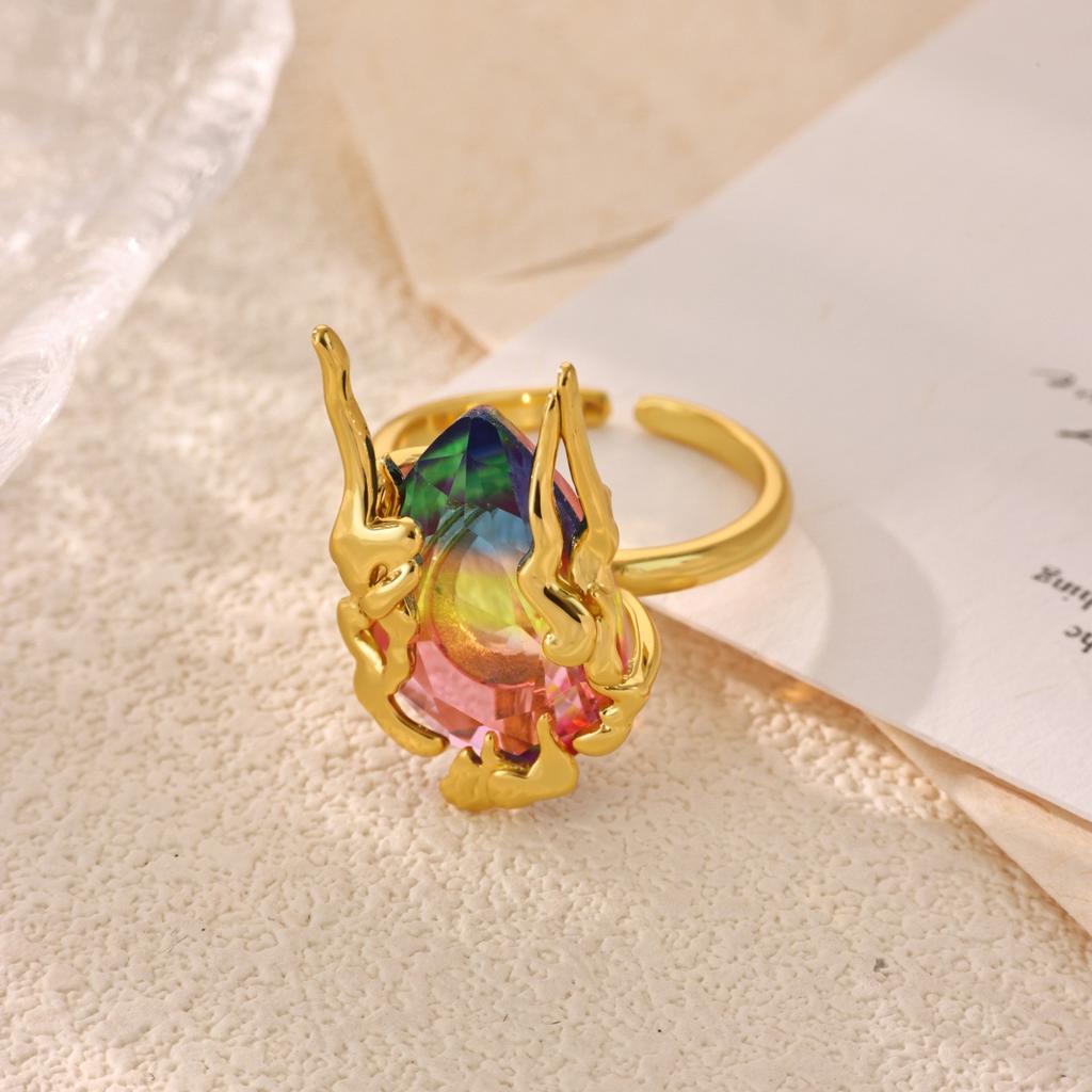 18K Gold Plated Open Ring Inlaid Color Zircon Women Fashion Jewelry