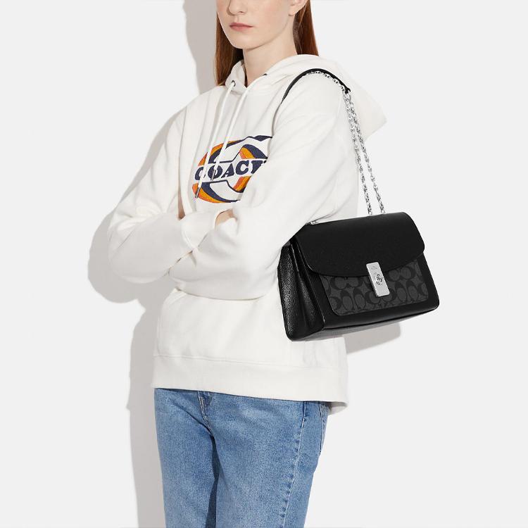 New COACH Lane Cow Leather Crossbody Bag Shoulder Bag Women's Black CC330-SVTSQ