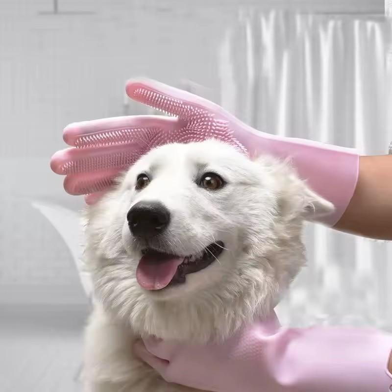 Pet Grooming Cleaning Gloves Dog Cat Bathing Glove Anti-scratch Anti-bite Pet Bath Gloves Soft Silicone Hand Protection Tool