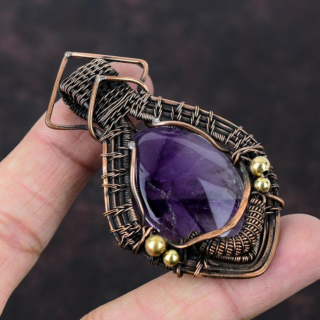 Медный кулон со звездой и аметистом, кулон с драгоценным камнем, медные украшения, элегантный кулон, ювелирные изделия ручной работы, женский специальный подарок