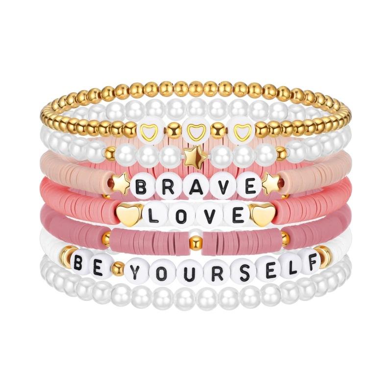 JYL TS Bracelet Stackable Elastic  Letter Beads Inspires Joy & Optimism Daily