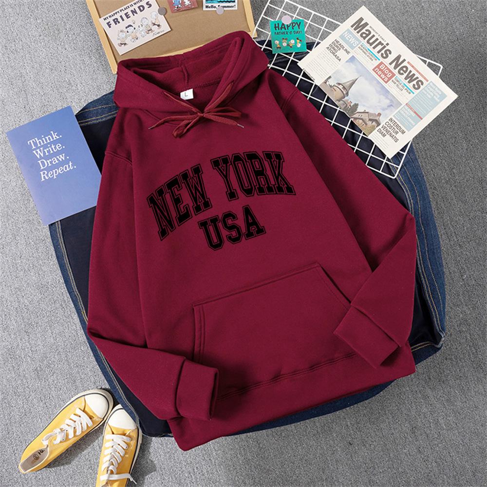 NEW YORK USA Женская толстовка с капюшоном уличная повседневная свободная толстовка осенняя флисовая с капюшоном хип-хоп O-образным вырезом женская одежда