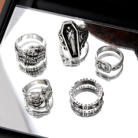 5 Pcs/Set Ring Set Stackable Punk Style Vintage Different Shapes Sickle Finger Decoration Jewelry Joint Finger Statement Rings Lady Gift