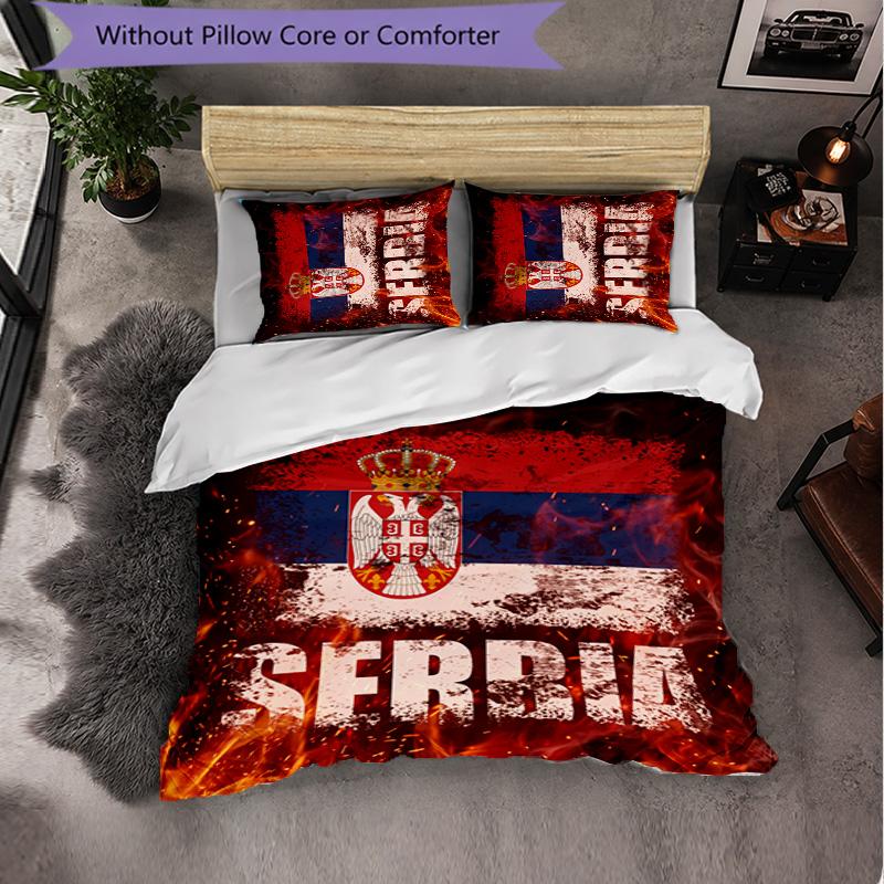Serbia Pattern 3 Pieces Bedding Set Soft Microfiber Duvet Cover with Pillow Cases for Bedroom