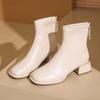 Fashion 2024 Spring and Autumn New Fashionable Round Head Leather Back Zipper Versatile Comfortable Women's Bare Boots Single Boots